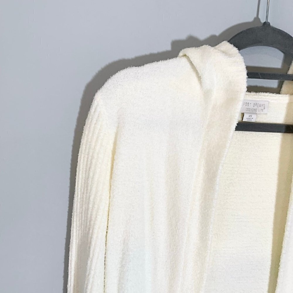 Barefoot Dreams CozyChic Lite Cardigan Women‎ XS Cream Hooded Open Front Pockets - Picture 4 of 11